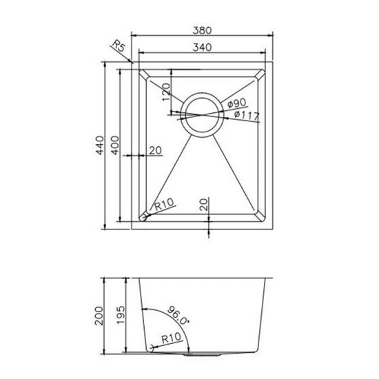 380x440x200mm 1.2mm Handmade Top/Undermount Single Bowl Kitchen Sink