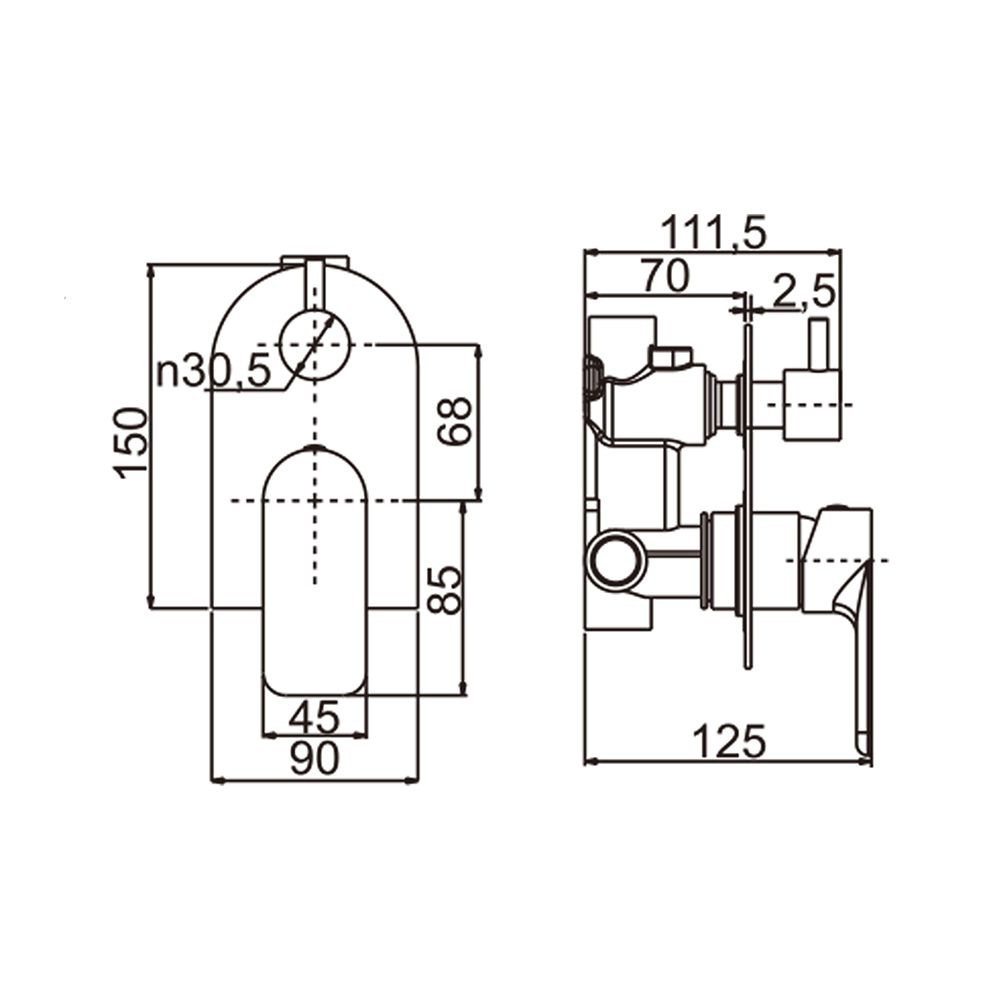 Norico Persano Bathroom Solid Brass Chrome Bath/Shower Wall Mixer with Diverter Wall Mounted