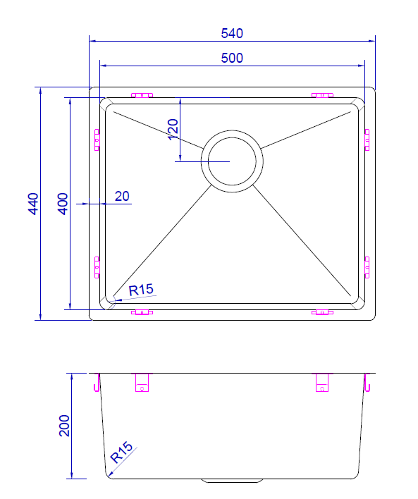 Square Sink 540*440*200mm- Stainless Steel