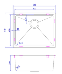 Square Sink 540*440*200mm- Stainless Steel